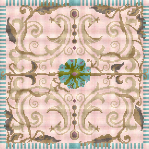 The Peacocks of Versailles tapestry design in pink and turquoise colourway.