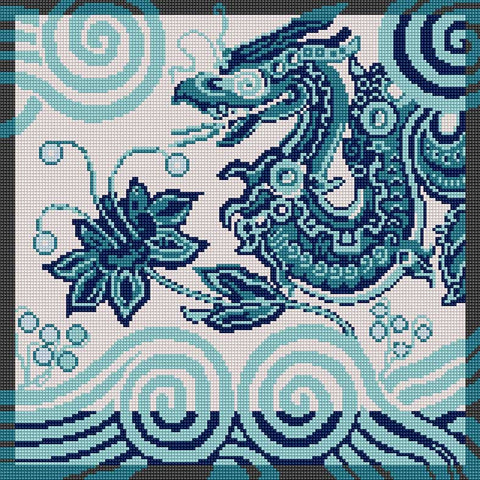 Royal Dragon tapestry design in a classic blue colourway.