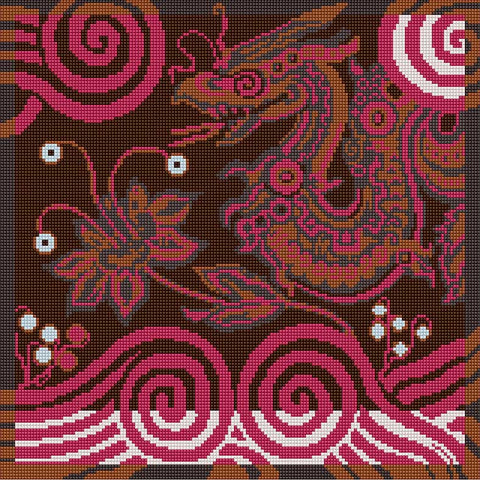 Royal Dragon tapestry design in a raspberry, ginger and chocolate colourway.