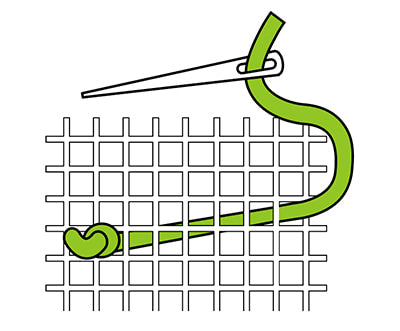 Illustration of how-to thread wool through canvas.