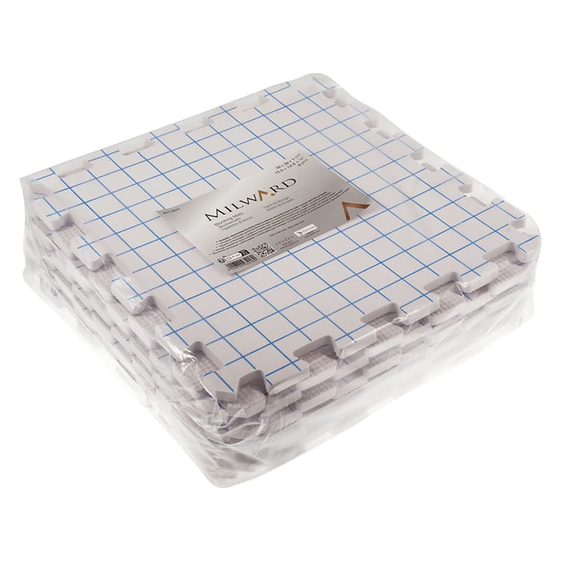 A plastic pack of 9 blocking mats on a white surface.