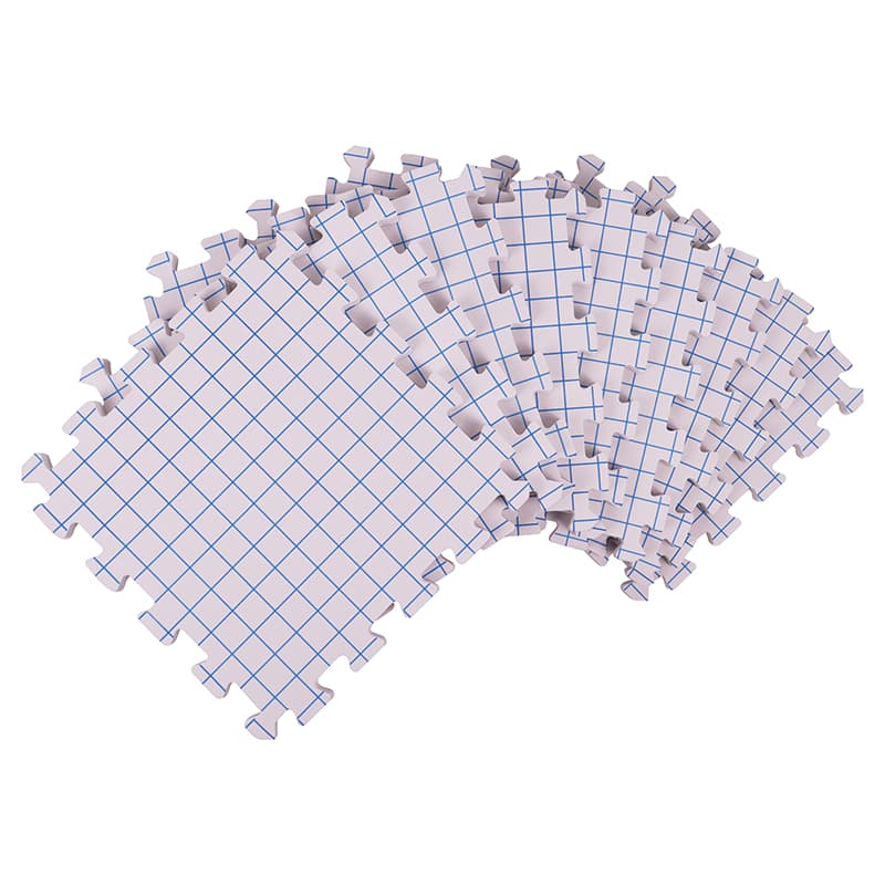 A spread of blocking mats on a white surface.
