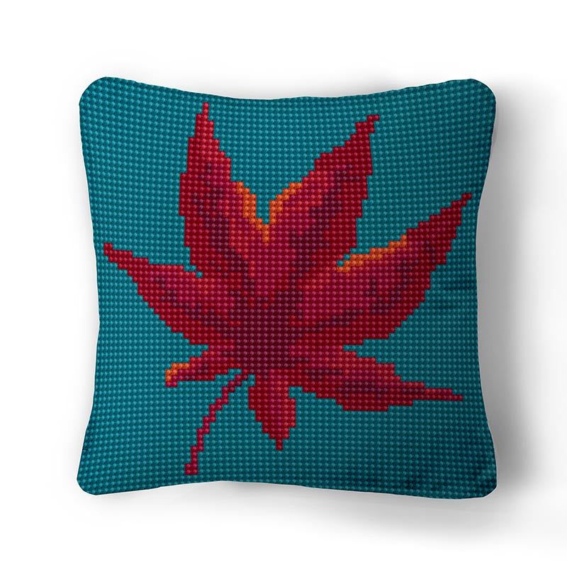 Autumn Leaf tapestry design on teal blue.