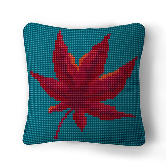 Autumn Leaf tapestry design on teal blue.