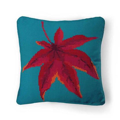 Autumn Leaf tapestry design on teal blue.