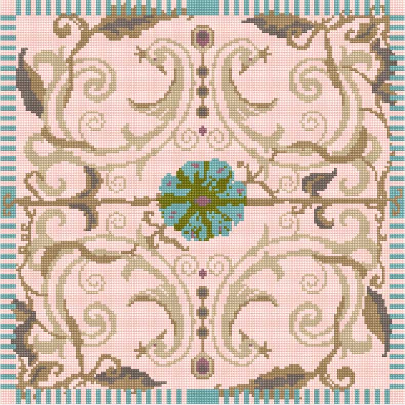 The Peacocks of Versailles tapestry design in pink and turquoise colourway.