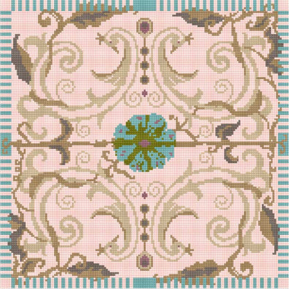 The Peacocks of Versailles tapestry design in pink and turquoise colourway.